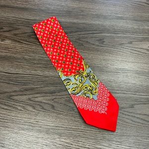 Sherry Wolf Red, Grey & Gold Abstract Pattern Silk Tie